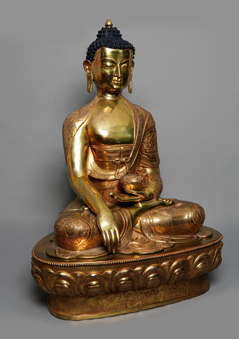 Gold Plated Hand-Carved Shakyamuni Buddha Statue – 2.6 Ft