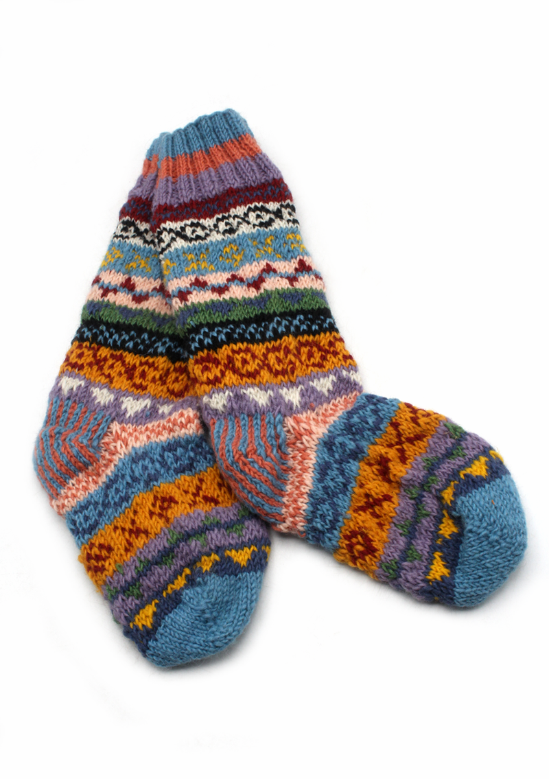 Orange Blue Multicolor Woolen Knee High Socks