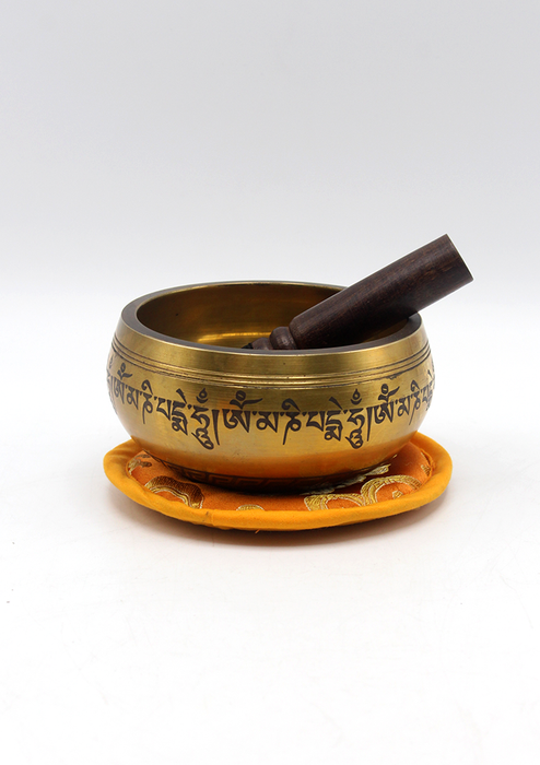 Chenrezig Painted Singing Bowl Set with Silk Brocade Gift Box
