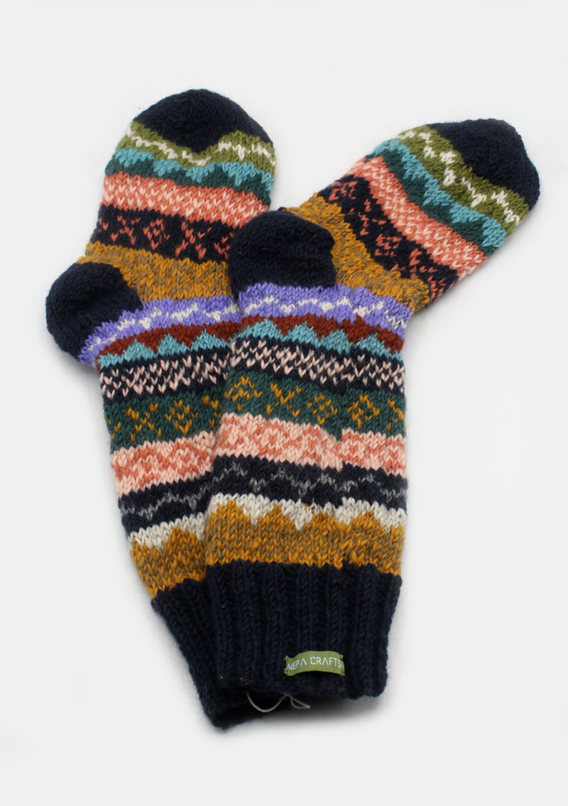 Dark Navy Blue  Multicolor Woolen Knee High Socks