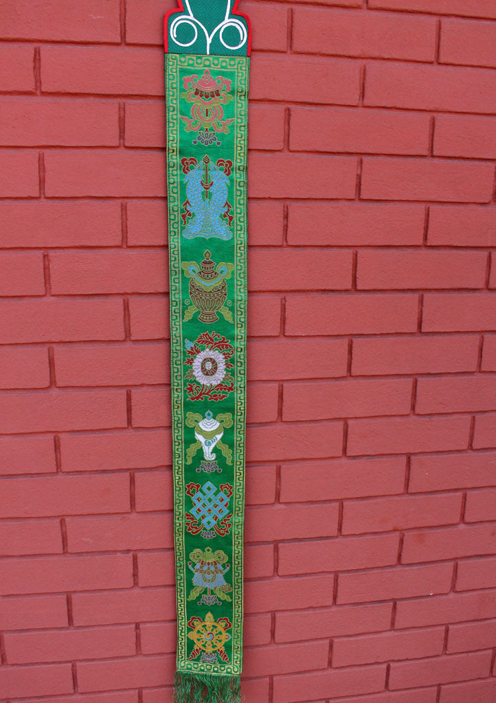Astamangal Symbol Silk Brocade Wall Hanging Banner