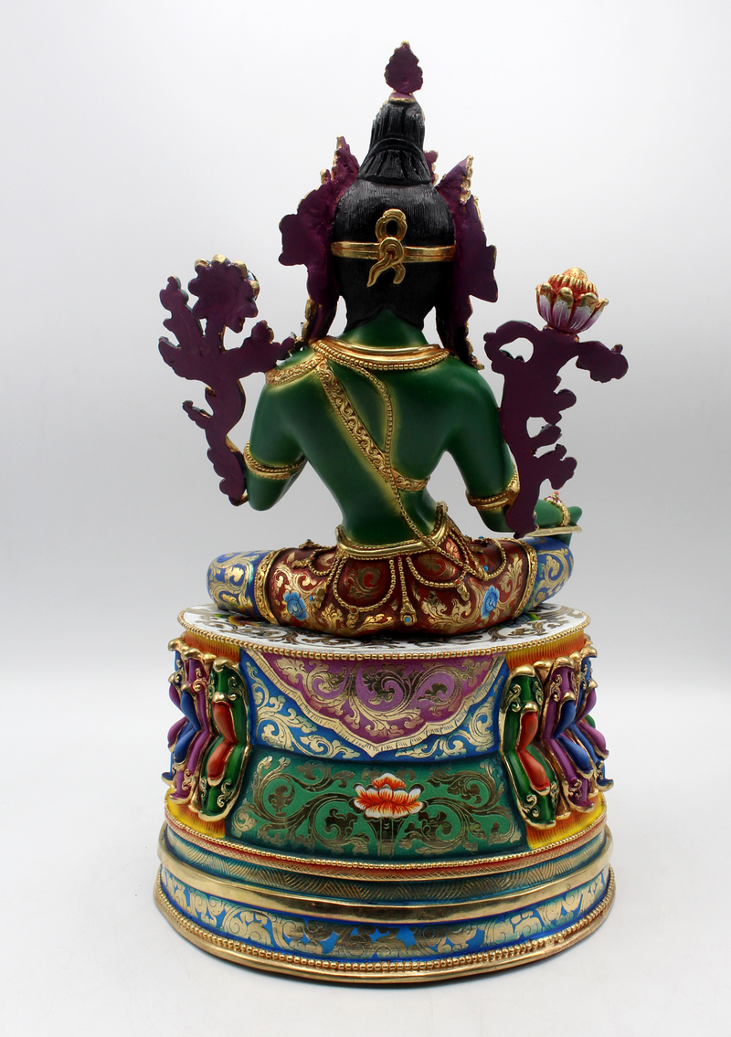 Radiant Gold Jewels Green Tara Sculpture: A Nepali Masterpiece