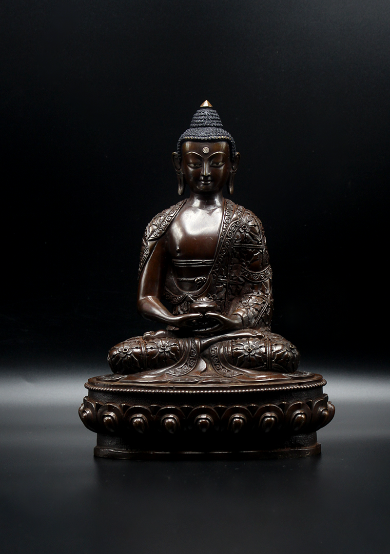 Copper Amitabha Buddha Statue 9"H