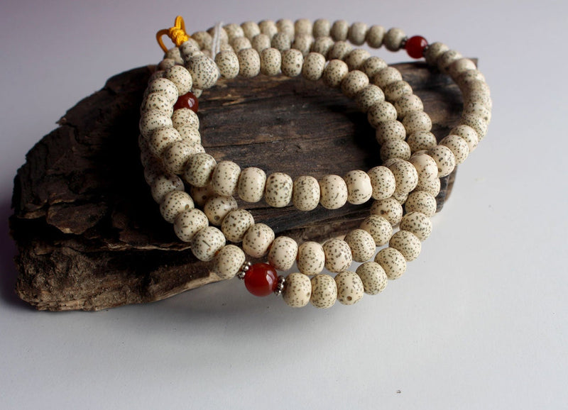 108 Lotus Seeds Tibetan Prayer Mala with Carnelian Spacer