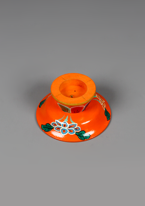 Om Painted Incense Burner for Tibetan and Flora Incense Sticks- Orange