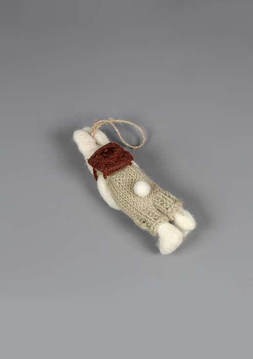 Felt Rabbit Hanging Decoration with Knitted Outfit, Book & School Bag – Fair Trade Handmade