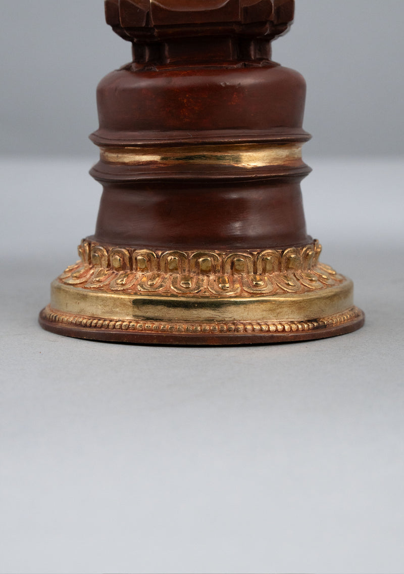 Partly Gold Plated Tibetan Chorten 7.5" H