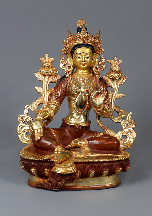 Green Tara  Partly Gold plated Statue 8.5" H