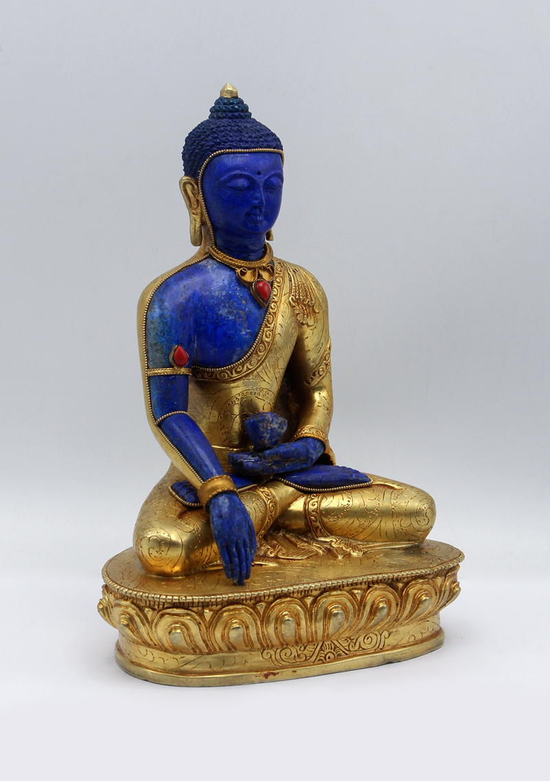 Lapis Lazuli Gold Plated Shakyamuni Buddha Statue 9"H