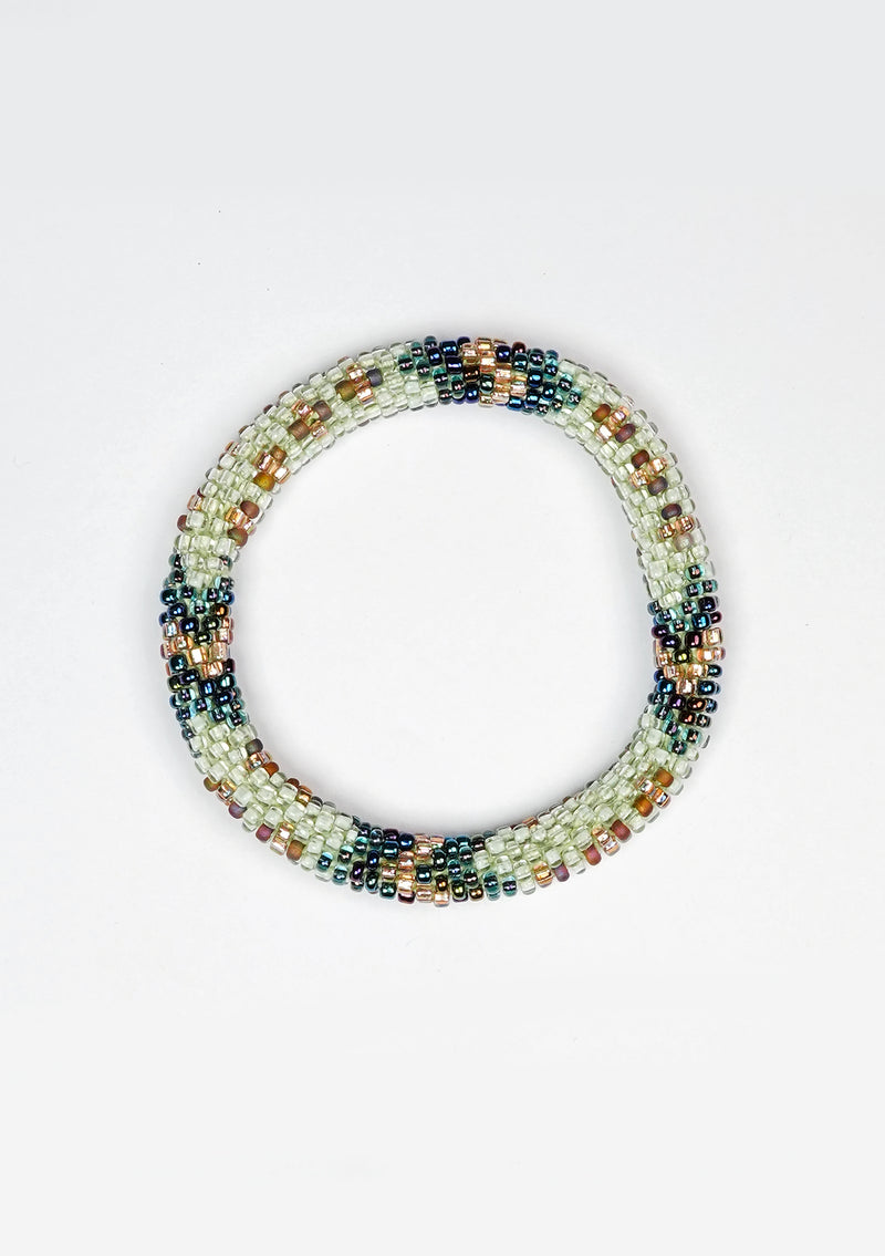 Mint Green with Stripes Nepalese Roll Bead Bracelet