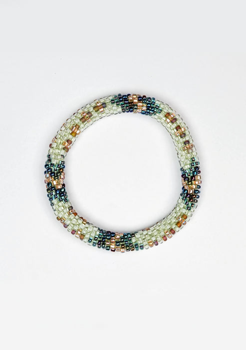 Mint Green with Stripes Nepalese Roll Bead Bracelet