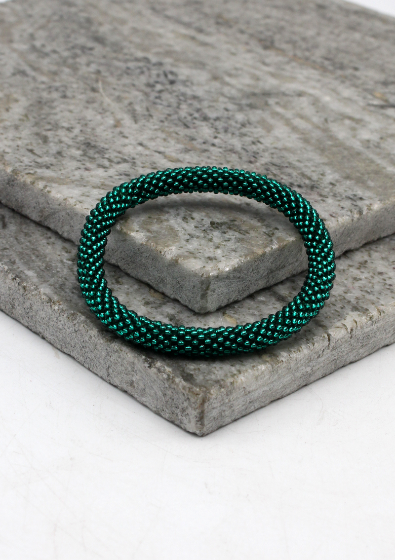 Bright Green Nepalese Roll on Beads Bracelet