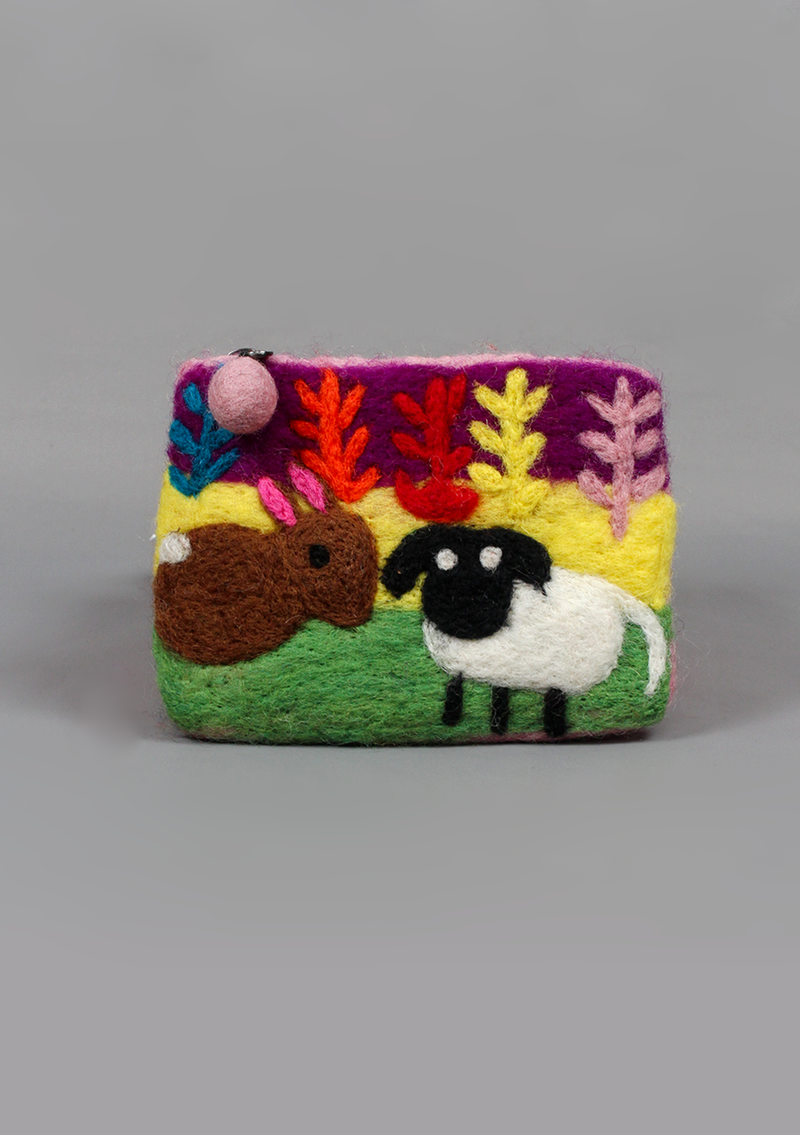 Felt Purse With Sheep and Rabbit Design