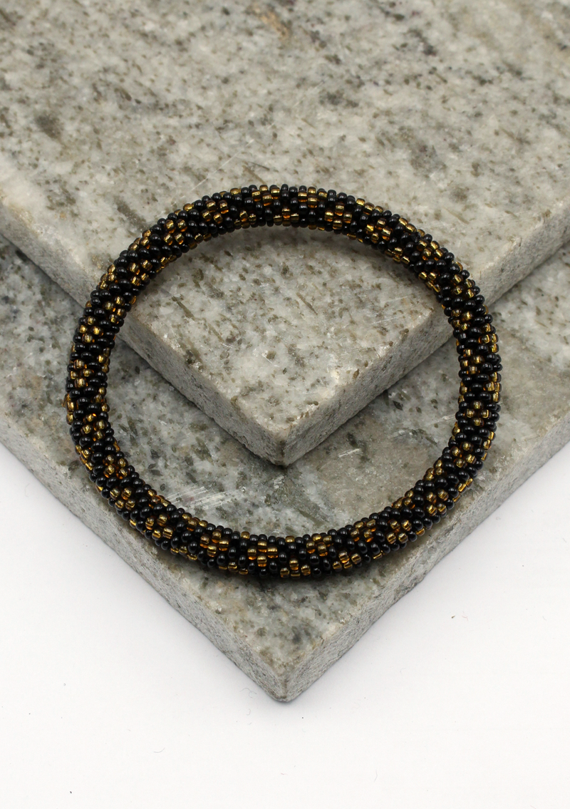 Classic Black  Gold Roll on Beads Bracelet