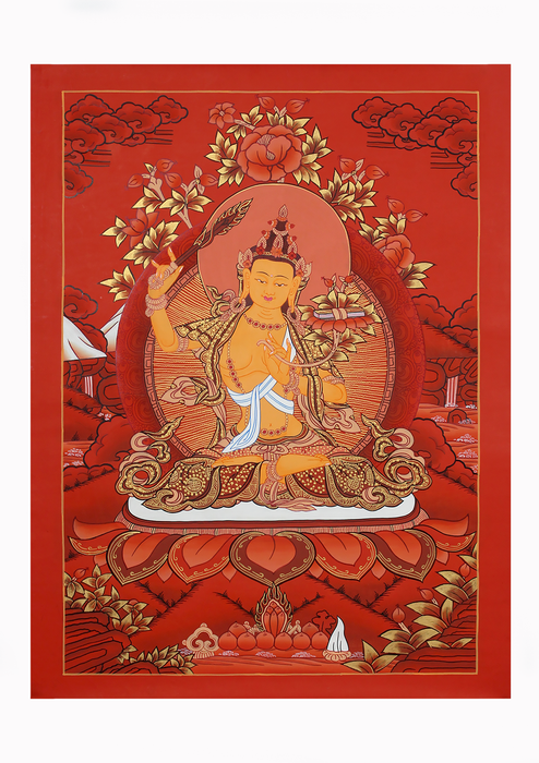 Manjushree Red  Thangka Painting