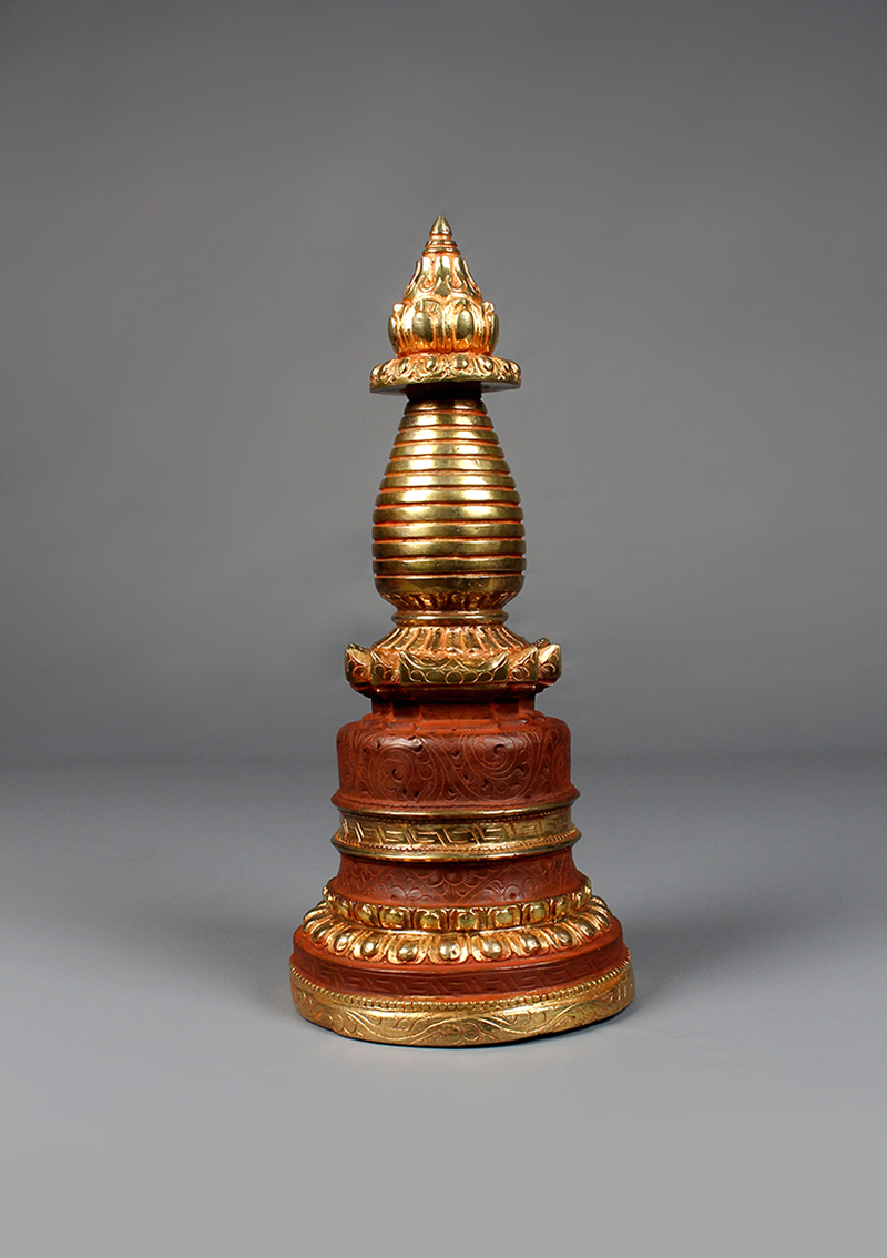 Partly Gold Plated Copper Stupa  Chaitya 9"