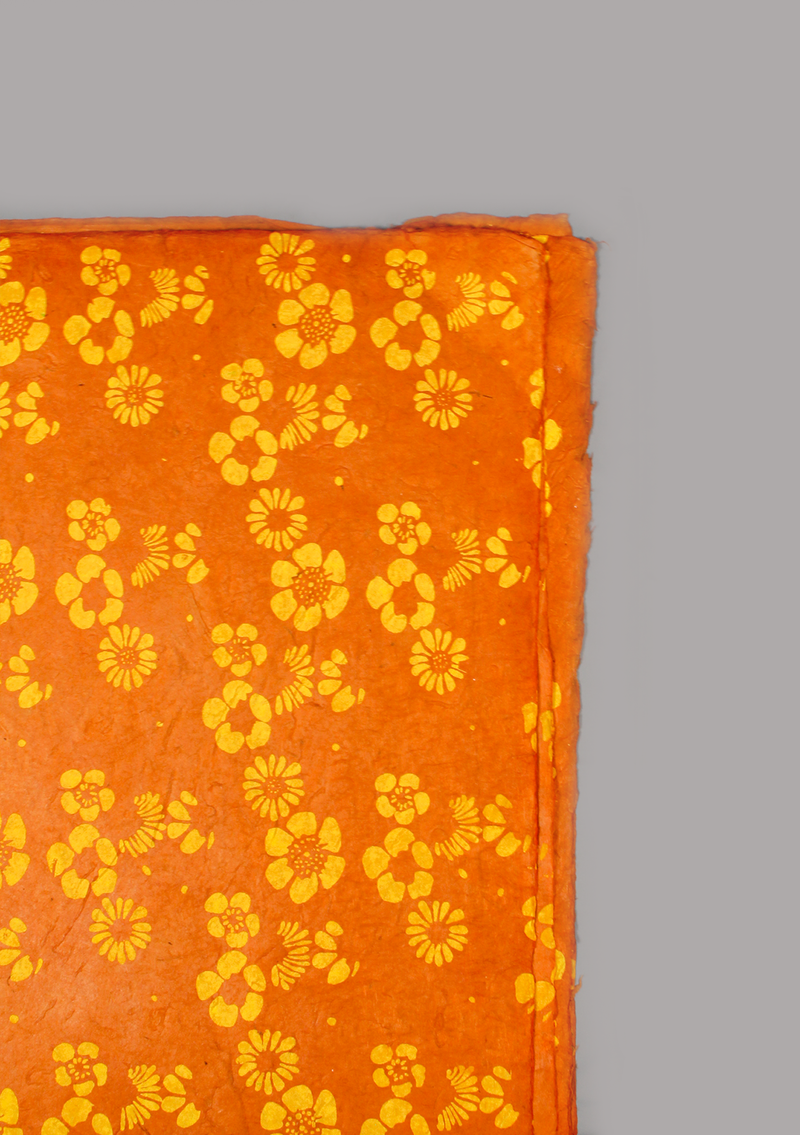 Flower Printed Yellow and Orange Lokta Paper Gift Wrap
