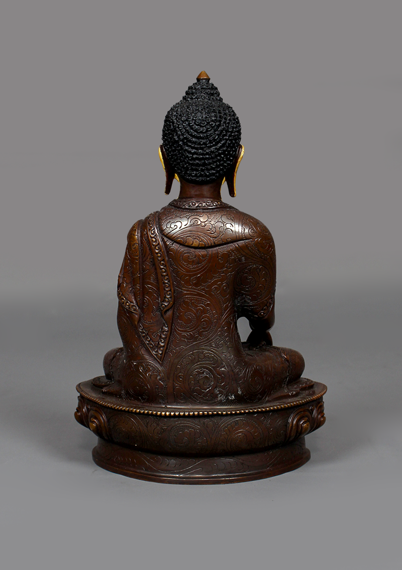 Copper Oxydized Shakyamuni Buddha Statue 8.25"H