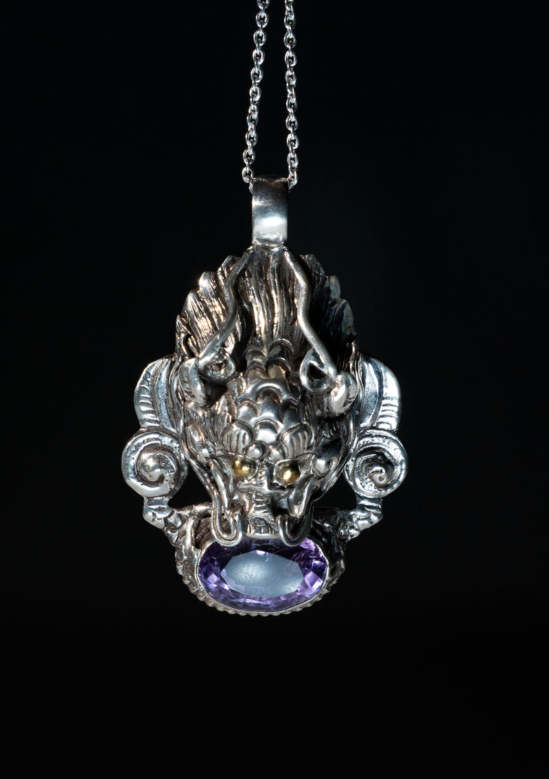 Sterling Silver Amethyst Dragon Pendant with Chain