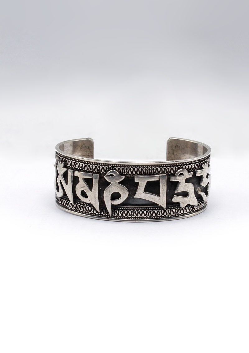 Om Mani Padme Hum Silver Large Wrist Bracelet