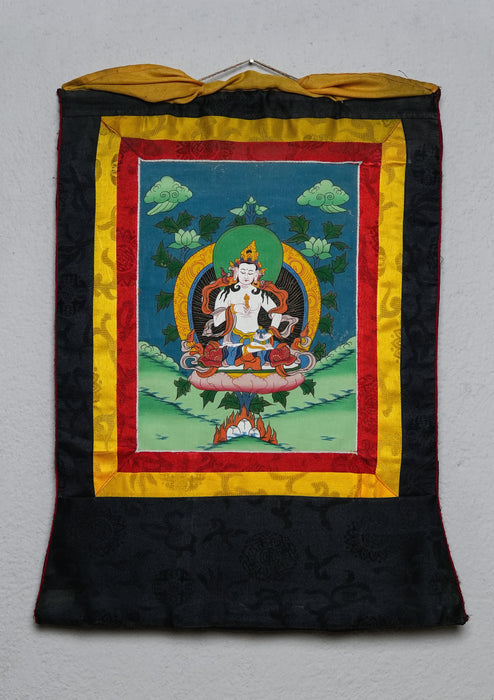Vajrasattva Thangka Painting with Brocade