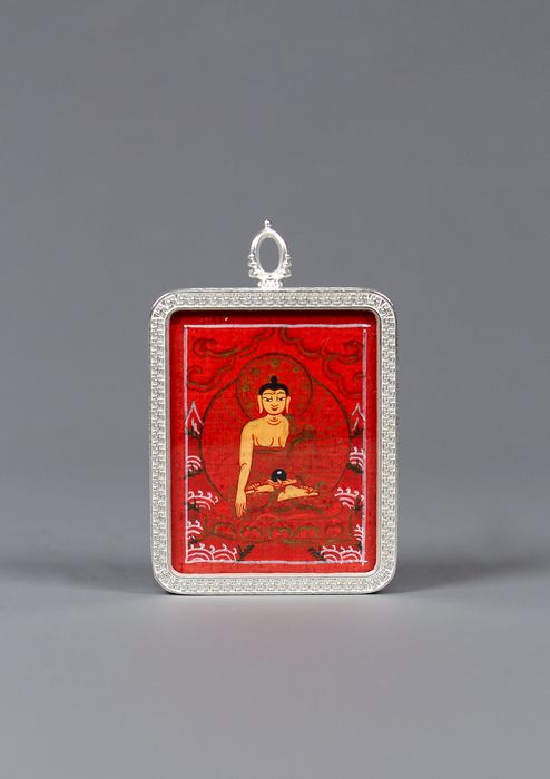 Shakyamuni Red Mini Thangka Amulet Pendant