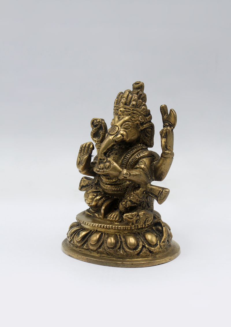 Four Armed Brass Ganesha Statue 3.5"H