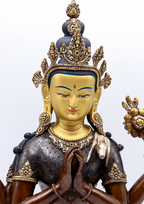 Maserarts Copper Oxidize Silver Ornaments Chenrezig Statue 15"H