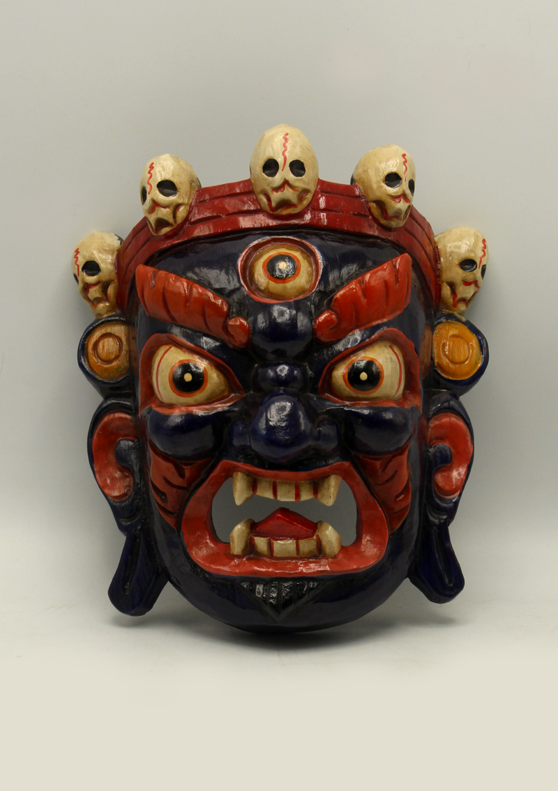 Handcarved and HandPainted Wooden Bhairab Wall Hanging Mask - Blue