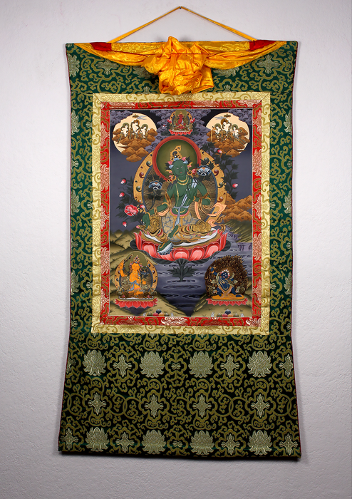 Green Tara Brocade Thangka Painting