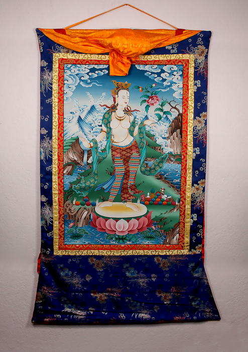 Standing Lokeshvara Brocade Thangka Painting