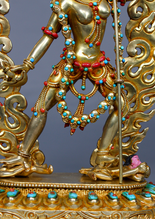 24K Gold-Gilded Vajrayogini Statue with Turquoise & Coral Inlay – 10.5"