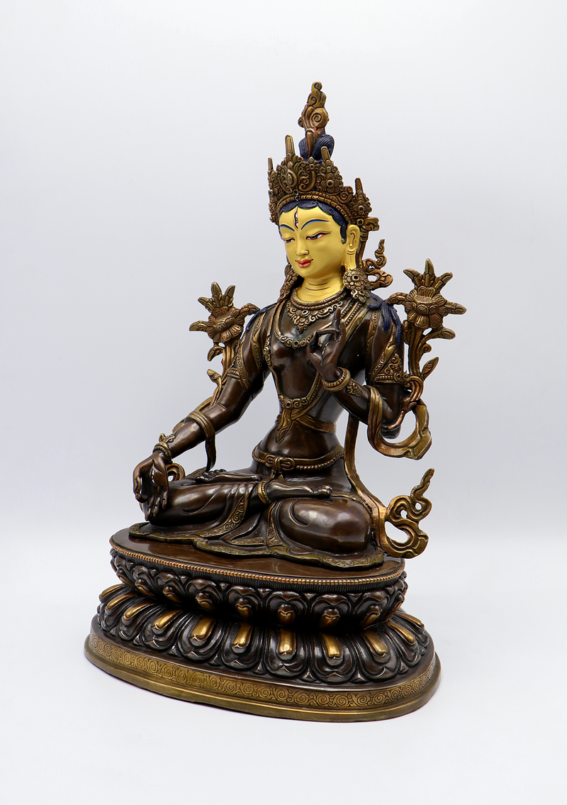 Double Lotus White Tara Copper Statue 14"H
