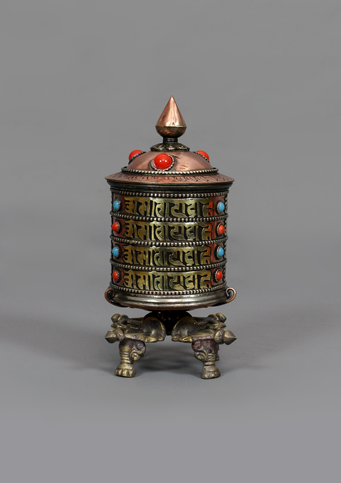 Copper Desktop Single Prayer Wheel With Double Dorjee Stand