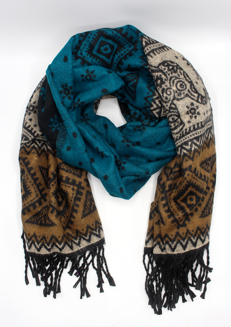 Hand loomed Elephant Blue Green Woolen Shawl- Krishma
