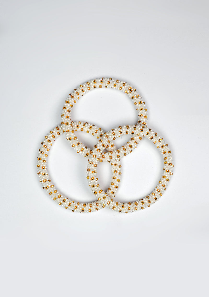 White & Gold Nepalese Roll Bead Bracelet – Handmade Fair Trade Jewelry