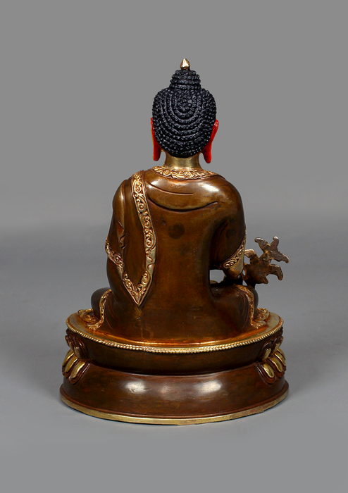 Medicine Buddha Gold Gilted Seated on a Double Lotus 8.25"H