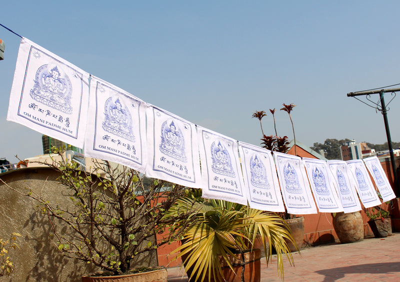 All White Chenrezig Prayer Flags