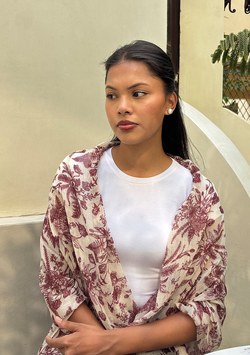 Light weight Maroon Floral Cashmere Shawl