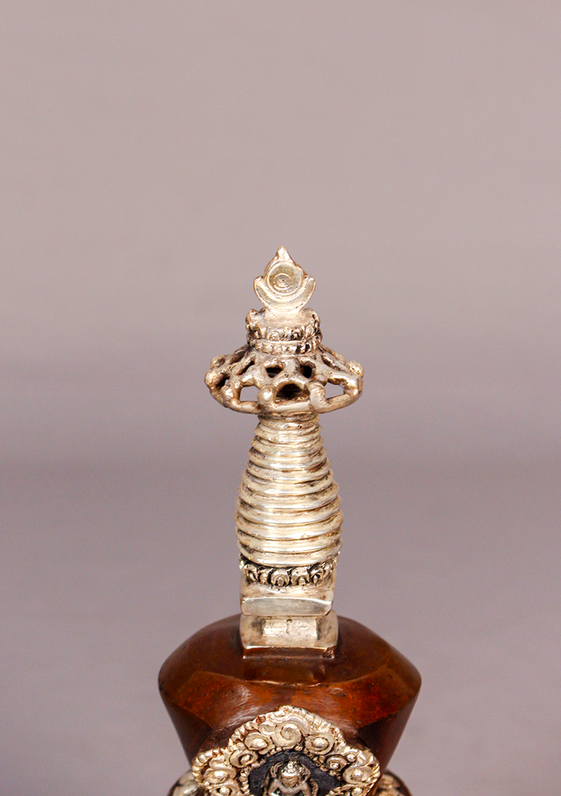 Silver Copper Tibetan Chorten Stupa 9"H