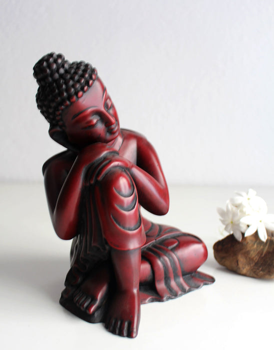 Coral Toned Resin Statue of Resting Buddha 7.5" High