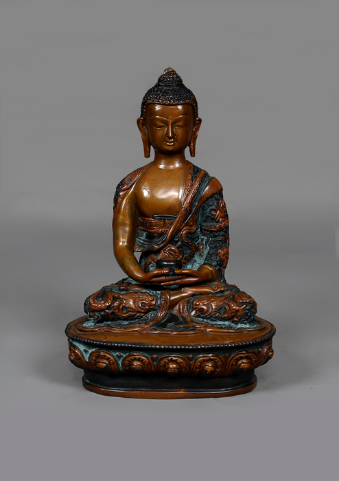 Antique Copper Amitabha Buddha Statue 8"H