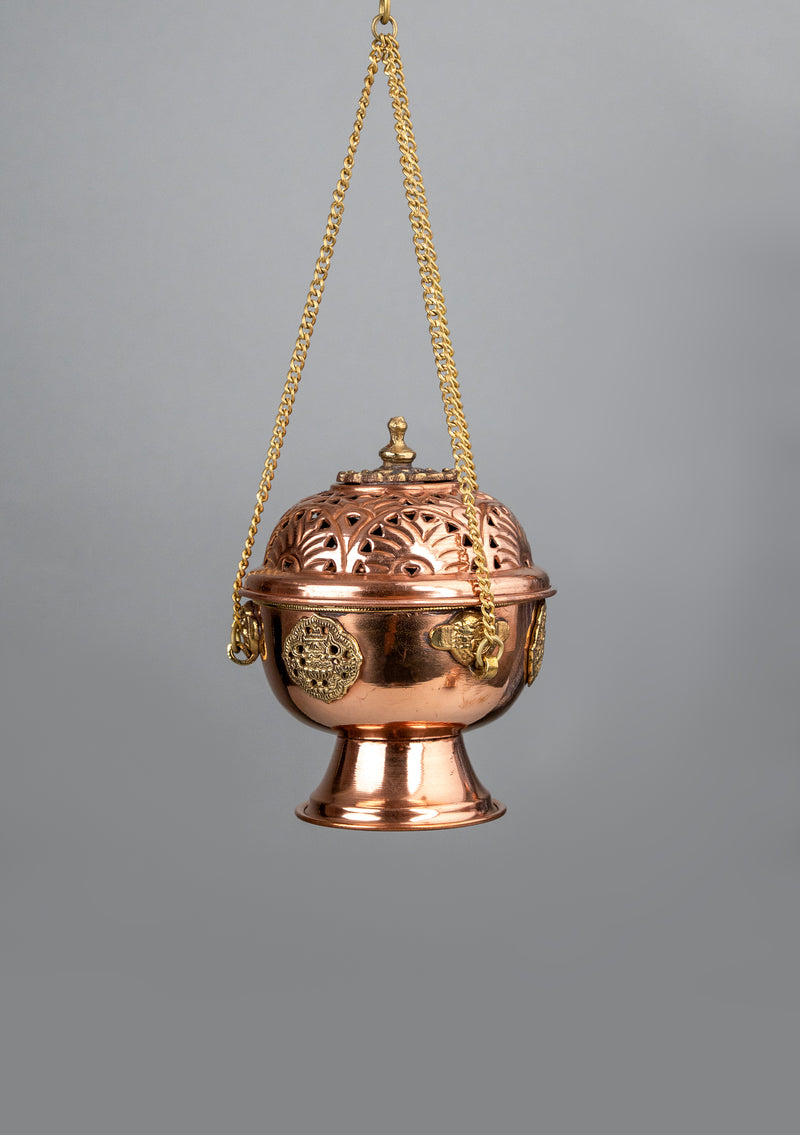 Auspicious Symbol Carved Round Hanging Incense Burner
