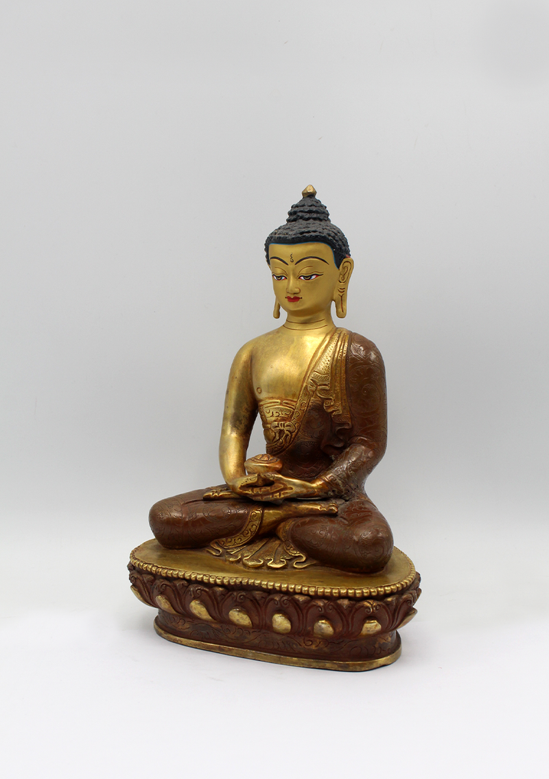 Partly Gold Plated Copper Amitabha Buddha Statue 8" H