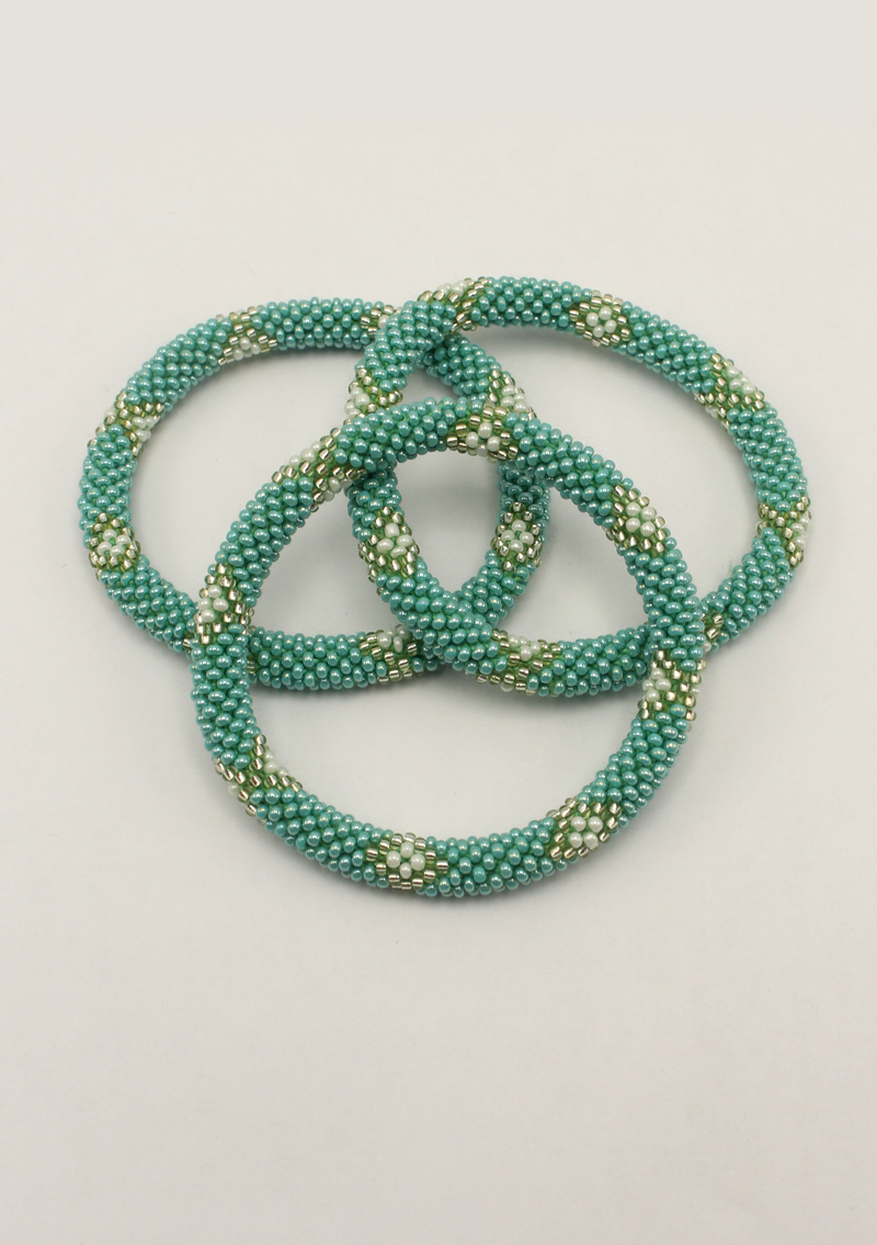Sea Blue Golden Flower Roll Beads Bracelet
