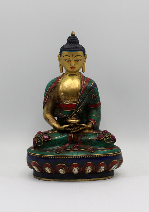 Copper Amitabha Buddha Statue 8" H