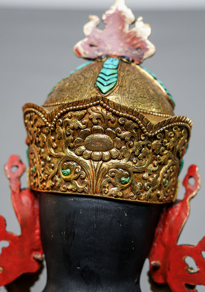 Masterpiece 24K Gold Plated Stone Inlaid Guru Padmasambhava Statue 2 feet High