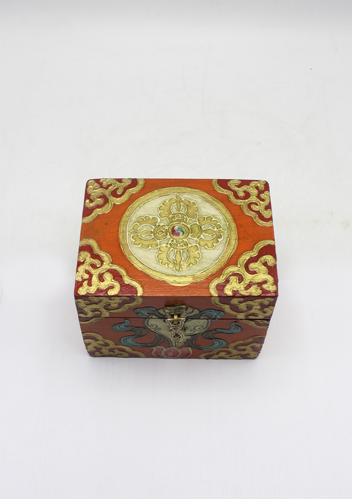 Handpainted Tibetan Wooden Boxes with Double Dorjee- Small