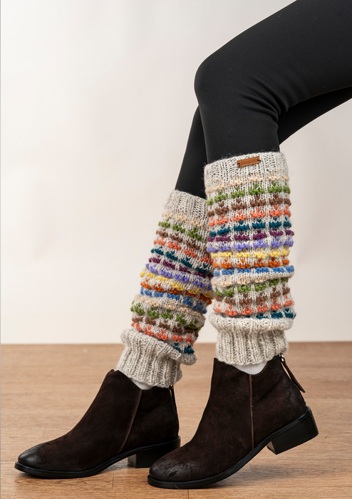 Beautiful Handknitted Multicolor Leg Warmers - Beige