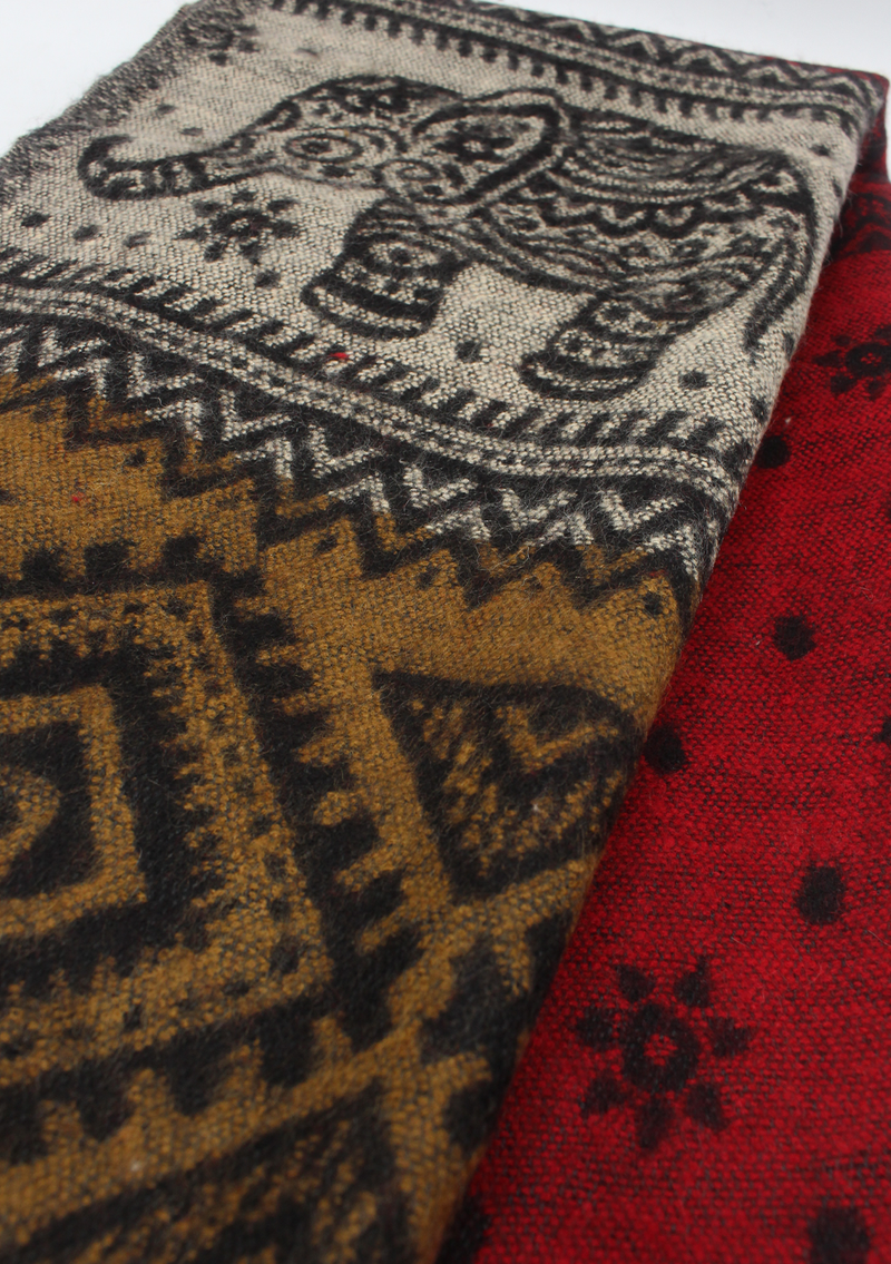 Hand loomed Elephant Maroon Woolen Shawl- Krishma